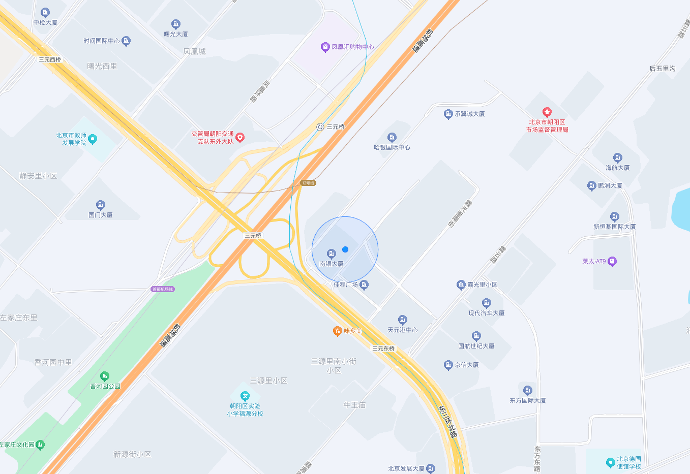 公司位置示意图，北京市朝阳区东三环北路2号南银大厦1505室